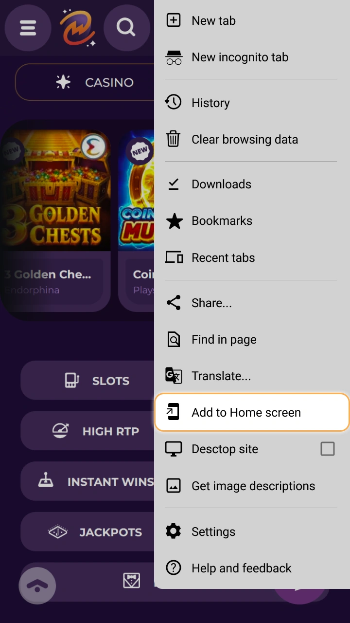 Tap to add MilkyWay Casino to your home screen and get instant access to big wins.