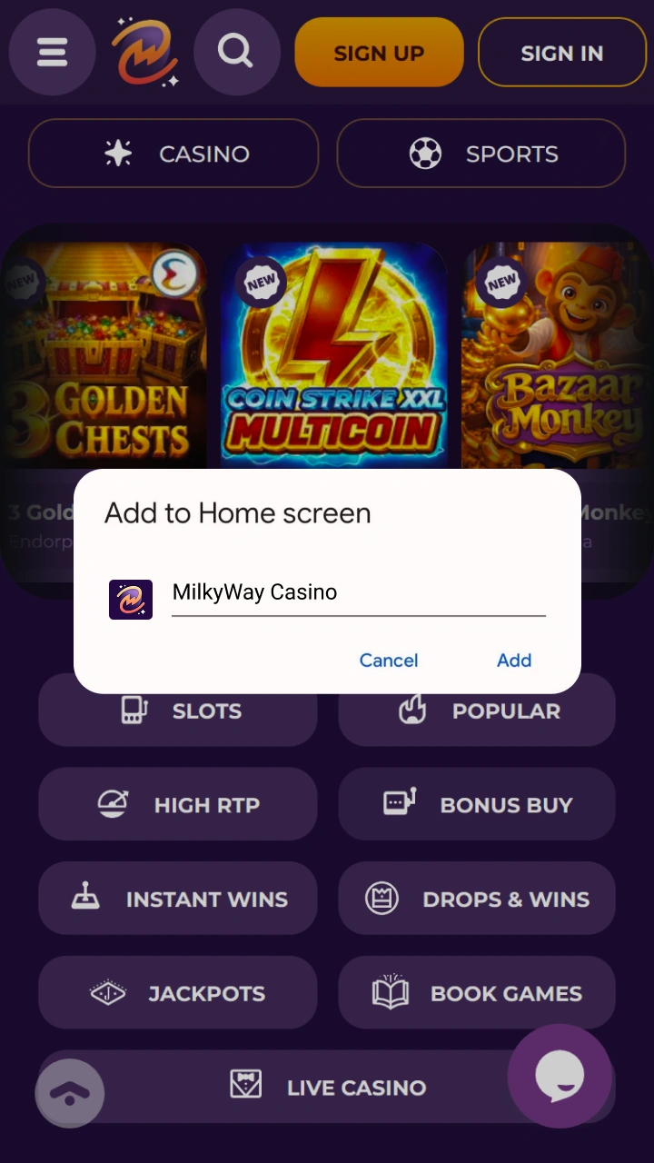 Click to download the Android app and enjoy top-notch games at MilkyWay Casino.