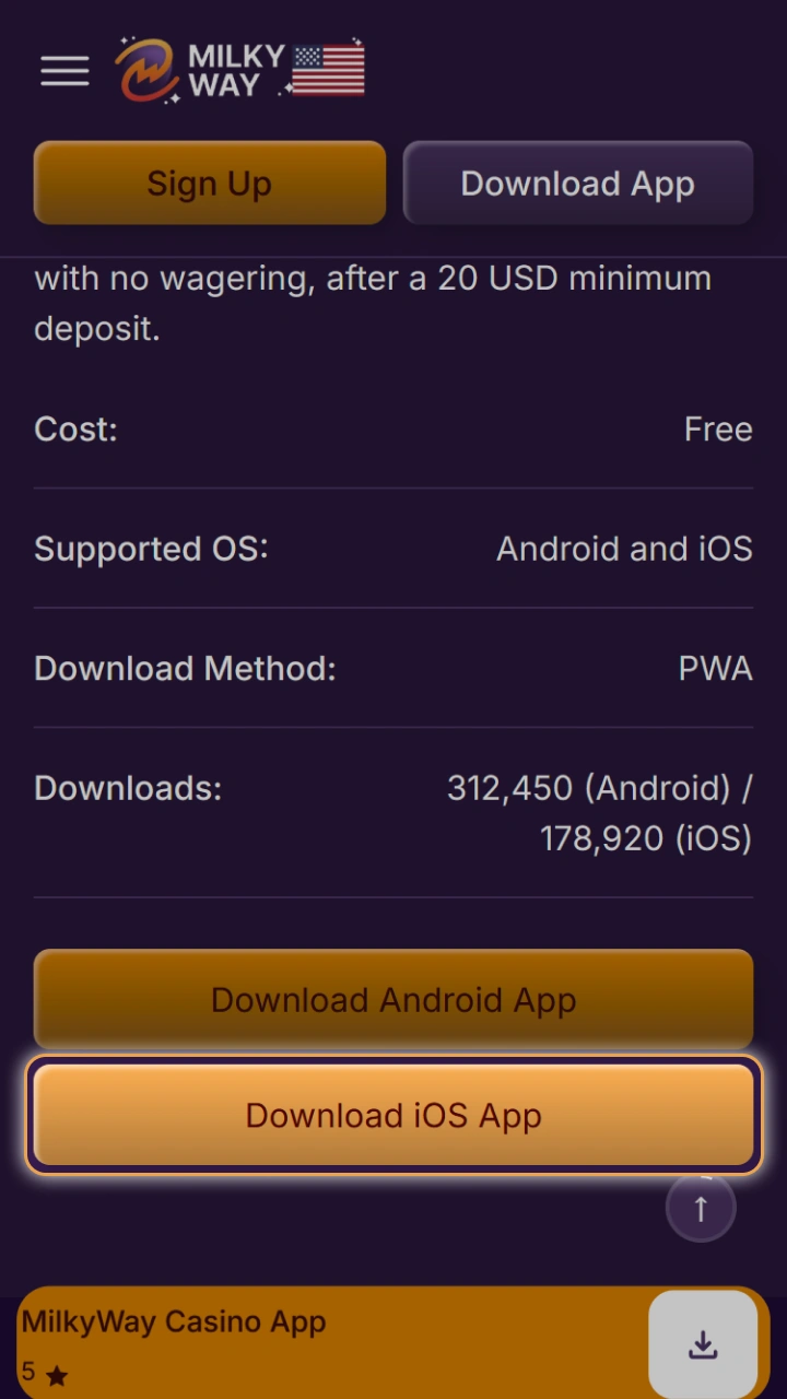Download the iOS app right now and dive into an exciting online adventure at MilkyWay Casino.