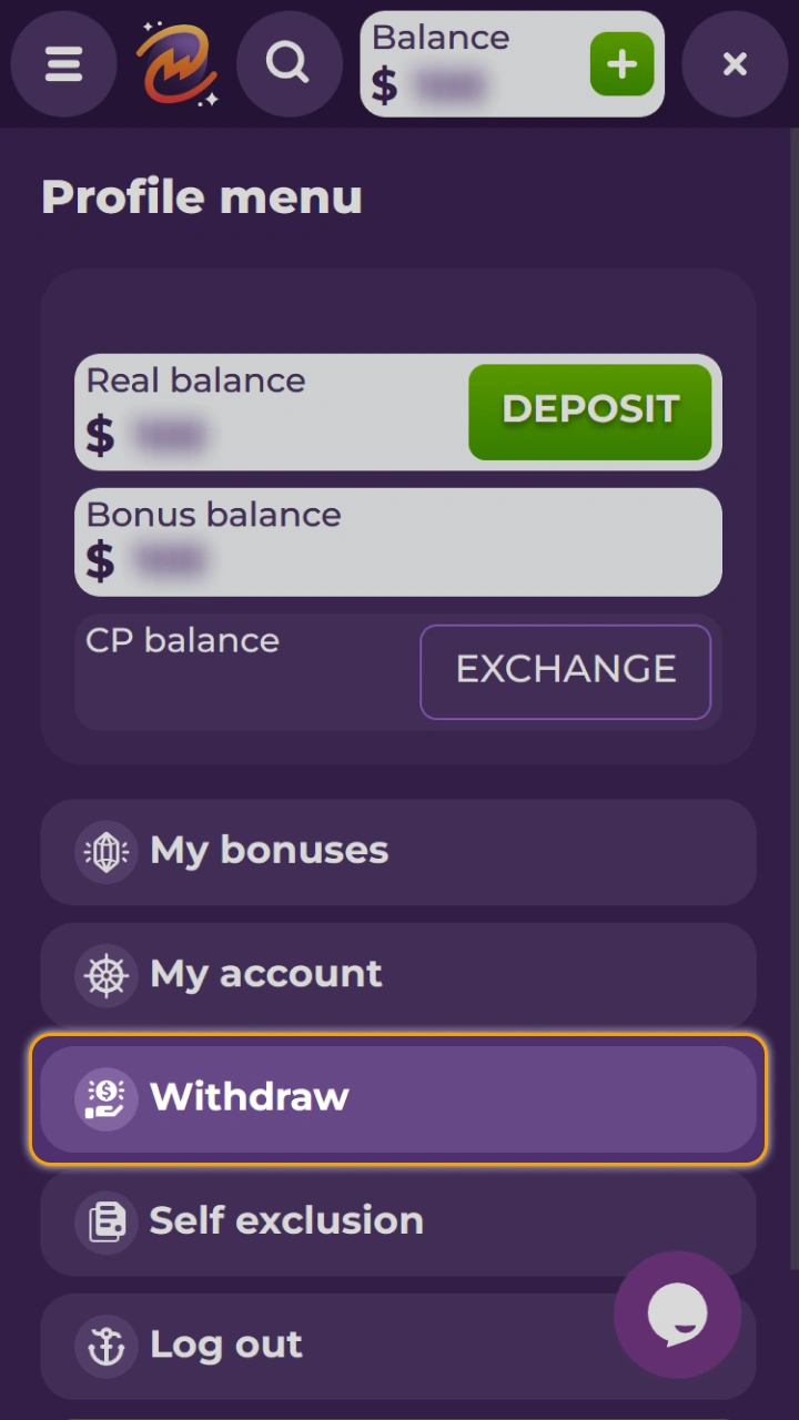 Easily navigate to the withdrawal menu to collect your huge cash winnings at MilkyWay Casino.