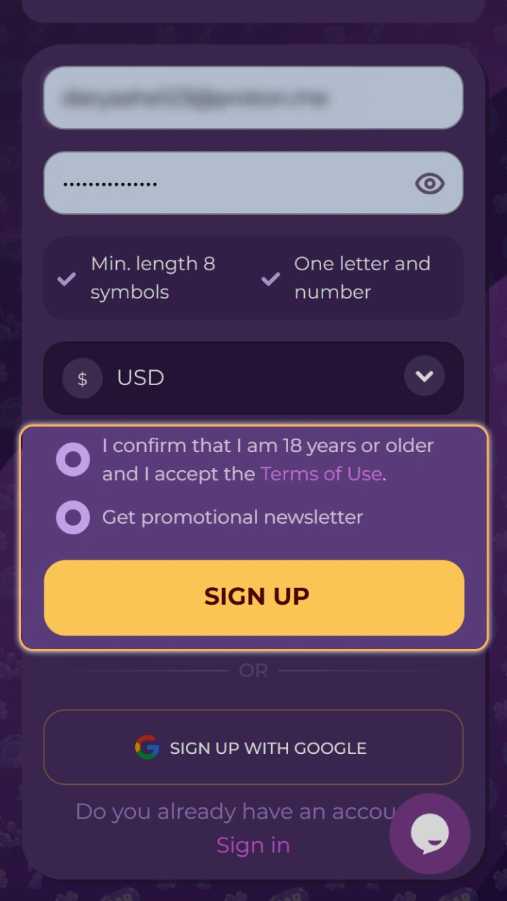 Accept the terms and complete your registration to easily claim generous bonuses at MilkyWay Casino.